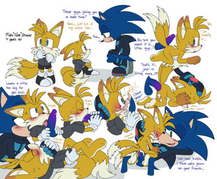 2_tails age_difference anal anal_penetration anthro anthro_on_anthro anthro_penetrated anthro_penetrating anthro_penetrating_anthro anthro_penetrating_male balls big_balls big_penis bodily_fluids clothed clothing cross-popping_vein cum cum_in_ass cum_in_mouth cum_inside deep_throat doggystyle duo feet finger_in_mouth from_behind_position genital_fluids genitals hand_on_head licking male male/male male_penetrated male_penetrating male_penetrating_anthro male_penetrating_male multi_tail older_male oral oral_penetration penetration penile penile_penetration penis penis_in_ass penis_in_mouth penis_lick penis_size_difference sex small_penis soles spitting_in_mouth tail text tongue young young_penetrated younger_male younger_penetrated pachi_rizuu sega sonic_the_hedgehog_(series) sonic_the_hedgehog tails_nine english_text hi_res