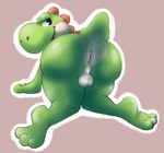 all_fours anthro anus backsack balls butt butt_focus feet genitals looking_at_viewer looking_back looking_back_at_viewer male nude perineum presenting presenting_hindquarters raised_tail simple_background smile solo tail lavir mario_bros nintendo yoshi_(character) yoshi hi_res