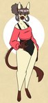 anthro clothing female grey_hair hair leg_markings looking_at_viewer markings mature_female red_eyes smile socks_(marking) solo yellow_sclera nerdyreindeer domestic_cat felid feline felis mammal siamese absurd_res hi_res