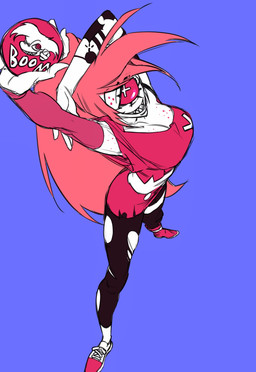 1_eye bomb breasts clothed clothing explosives fangs female hair holding_object holding_weapon open_mouth open_smile pink_eyes pink_hair simple_background smile solo teeth weapon white_body o3t hazbin_hotel hellaverse cherri_bomb_(hazbin_hotel) cyclops demon humanoid absurd_res hi_res