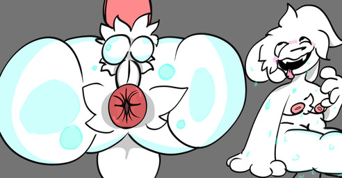 anthro anus balls bodily_fluids facesitting facesitting_pov genitals male penis sitting_on_another slightly_chubby slightly_chubby_anthro solo sweat tongue tongue_out anonymous_artist lagomorph leporid mammal rabbit hi_res