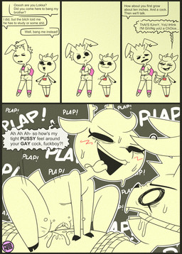 adolescent anthro antlers blush bodily_fluids bound clothed clothing cowgirl_position cum cum_in_vagina cum_inside dominant dominant_female dominant_young dress drooling duo ear_piercing ear_ring erection female female_rape forced from_front_position genital_fluids horn loli male male/female on_bottom on_top orientation_play penetration piercing profanity rape ring_piercing saliva sex smalldom sound_effects speech_bubble submissive submissive_male sweat text tongue tongue_out vaginal vaginal_penetration young young_female missmess camilo_liebre_(missmess) deery_(missmess) deer lagomorph leporid mammal rabbit comic english_text hi_res
