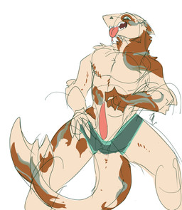 anthro clothing erection genitals grin male nude penis smile solo tail tongue tongue_out underwear yamithaboi aquatic fish shark absurd_res hi_res