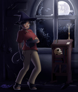 anthro atmospheric biped black_body black_fur black_hair body_size_growth bone book bookshelf breast_growth breasts brown_eyes cabinet candle candlelight candlestick cheek_tuft claws clothing cloud collared_shirt confusion ear_growth eye_color_transformation eyelashes facial_tuft footwear full_moon fur fur_growth furniture gender_transformation gloves_(marking) growth hair hair_growth hat headgear headwear heterochromia holding_book holding_object holidays human_to_anthro intersex khaki_pants light long_hair looking_down markings moon mtf_transformation night open_mouth paw_growth paws polo_shirt shirt shoes short_tail size_transformation skull sky skyscape sneakers snout snout_growth solo species_transformation spellbook spider_web tail tail_growth topwear torn_shoes transformation transformation_sequence tuft wardrobe_malfunction window witch_hat yellow_eyes tf-sential halloween animal_humanoid cat_humanoid domestic_cat felid felid_humanoid feline feline_humanoid felis human humanoid mammal mammal_humanoid 2025 colored full-length_portrait hi_res portrait sequence shaded tagme