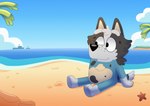 anthro beach freckles fur male multicolored_body multicolored_fur sand sea sitting smile solo water darrendank1 australian_cattle_dog canid canine canis cattledog domestic_dog herding_dog mammal pastoral_dog absurd_res hi_res
