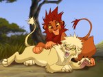 alternate_species alternate_universe angry duo eye_scar facial_scar fangs feral feralized fur furrification male mane nude open_mouth paws scar smile snout tail tail_tuft teeth tongue tuft pretty_werewolf disney my_hero_academia the_lion_king eijiro_kirishima katsuki_bakugou felid lion mammal pantherine 4:3 crossover digital_media_(artwork) hi_res