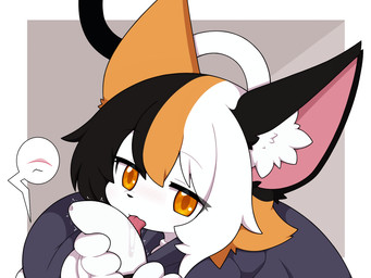 anthro black_body black_fur bodily_fluids bottomwear cloak clothed clothed_anthro clothing duo female flaccid fluffy fluffy_hair foreskin fully_clothed fur genitals gynomorph gynomorph/female hair holding_penis humanoid_genitalia humanoid_penis intersex intersex/female licking multicolored_body multicolored_fur narrowed_eyes oral orange_body orange_fur penile penis penis_lick penis_under_skirt saliva saliva_on_penis sex simple_background skirt tail throbbing throbbing_penis tongue tongue_out topwear unretracted_foreskin unsure white_body white_fur yellow_eyes km-15 calico_cat domestic_cat felid feline felis mammal ragdoll_cat 4:3 hi_res