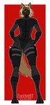 anthro armor black_bodysuit black_boots black_clothing black_footwear black_skinsuit blonde_hair blue_eyes bodysuit boots brown_body brown_fur clothing female footwear fur gloves gun gun_holster hair hands_on_hips handwear holstered_pistol looking_at_viewer ranged_weapon shoes skinsuit smile smirk solo tail tight_clothing tight_suit weapon trevhart dora_schutzhund canid canine canis domestic_dog german_shepherd herding_dog mammal pastoral_dog 2023 hi_res