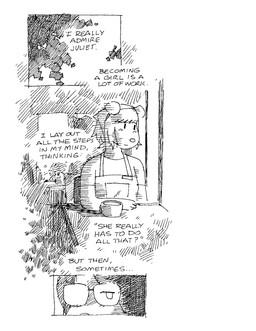 anthro apron blush clothing coffee_mug dialogue duo eyewear female glasses hair headgear headkerchief headwear inside kerchief male round_ears round_nose sitting slight_smile text wearing_glasses work_uniform gaydottiff ash_(gaydottiff) juliet_(gaydottiff) mammal mouse murid murine rodent 2024 comic english_text hi_res monochrome trans_(lore) trans_woman_(lore)