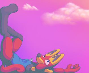 abstract_background alternate_color anthro blue_eyes blue_pawpads breasts cloud female fur looking_up lying on_back pawpads pink_background simple_background small_breasts solo tail ray_karr nintendo pokemon ray_karr_lucario_(ray_karr) generation_4_pokemon lucario pokemon_(species) 2023 cel_shading digital_drawing_(artwork) digital_media_(artwork) hi_res shaded nonbinary_(lore)