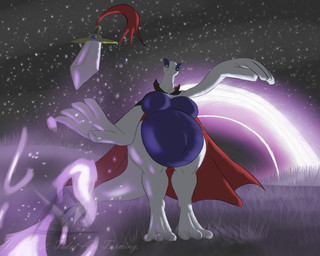 alien_landscape anthro belly black_hole breasts cape clothing female fire melee_weapon permanent_pregnancy pregnant pregnant_anthro pregnant_female psychic space star surreal_background sword telekinesis weapon taketzu_(artist) nintendo pokemon cosmic quasar wendy_(covenant) aquatic generation_2_pokemon legendary_pokemon lugia pokemon_(species) 5:4 hi_res