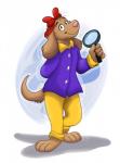 anthro barefoot clothed clothing feet female fully_clothed hand_behind_back holding_magnifying_glass holding_object looking_at_viewer magnifying_glass no_irises smile smiling_at_viewer solo standing tail young orlandofox arthur_(series) fern_walters canid canine canis domestic_dog mammal 2019 digital_media_(artwork) hi_res signature