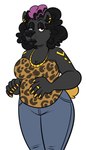 5_fingers animal_print anthro bent_arm big_breasts black_body black_eyebrows black_eyelids black_fur black_hair black_lips black_nose blue_bottomwear blue_clothing blue_pants bottomwear breasts brown_clothing brown_eyes brown_topwear brown_tube_top claws cleavage clothed clothed_anthro clothed_female clothing curled_hair denim denim_bottomwear denim_clothing digit_ring ear_piercing eyebrows eyelashes female female_anthro finger_claws finger_ring fingers fur fur_markings gold_(metal) gold_jewelry gold_necklace hair highlights_(coloring) jaguar_print jeans jewelry light lips looking_at_viewer markings medium_hair multicolored_hair necklace pants piercing pockets purple_highlights simple_background solo standing tail thick_thighs topwear tube_top two_tone_hair unimpressed whisker_spots white_background yellow_claws yellow_markings yellow_tail beastofeuthanasia cleo_(beastofeuthanasia) bear black_bear mammal ursine 2024 colored digital_drawing_(artwork) digital_media_(artwork) english_description hi_res lighting portrait three-quarter_portrait