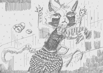ambiguous_gender anthro bottomwear cd clothed clothing disk fur raised_arms scarf shirt shorts solo tail tank_top topwear naircat domestic_cat felid feline felis mammal 2017 digital_drawing_(artwork) digital_media_(artwork) greyscale microsoft_paint_(artwork) monochrome