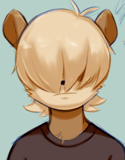 anthro bangs blonde_hair clothing hair long_bangs male obscured_eyes shirt simple_background solo topwear dandi dandi_(character) bear giant_panda mammal