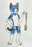 anthro bdsm biped black_body black_fur blue_body blue_fur bodily_fluids bottomwear bulge claws clothed clothing collar cum cum_in_clothing cum_in_jockstrap cum_in_underwear cum_on_bulge cum_through_clothing cum_through_jockstrap cum_through_underwear fur genital_fluids genitals green_eyes green_nose hair jockstrap jockstrap_only leash leashed_collar looking_at_viewer male penis simple_background smile smirk solo topless underwear underwear_only wet wet_clothing wet_underwear white_body white_fur unknown_artist tempest_(drifty_wolf) canid canine canis domestic_dog husky mammal nordic_sled_dog spitz hi_res