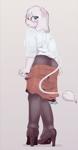 anthro blue_eyes bottomwear clothed clothed_anthro clothed_female clothing eyewear female female_anthro footwear glasses hair high_heels horn legwear looking_at_viewer looking_back looking_back_at_viewer office_lady open_mouth pantyhose pose ring shadow shirt shoes short_hair skirt solo standing tail tail_tuft text three-quarter_view topwear tuft undressing white_hair drafthoof betty_brown bovid bovine cattle mammal 2023 dated digital_media_(artwork) digital_painting_(artwork) english_text full-length_portrait handwritten_text hi_res painting_(artwork) portrait shaded signature soft_shading