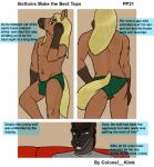 anthro bulge clothing colonel_klink comic duo english_text equid equine green_clothing green_swimwear hi_res horse isaac_(colonel_klink) male mammal muscular muscular_male simple_background speedo swimwear text