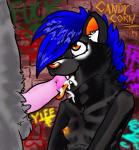 alley bioluminescence black_fur blue_hair bone breasts brick candycorn cat cum cute duo feline fellatio female fur glowing grey_fur hair halloween holidays humanoid_penis licking male mammal nude oral oral_sex orange_eyes penis playful sex skeleton spray_paint straight sucking tongue
Rating: Explicit
Score: 1
User: Candycorn
Date: January 18, 2014