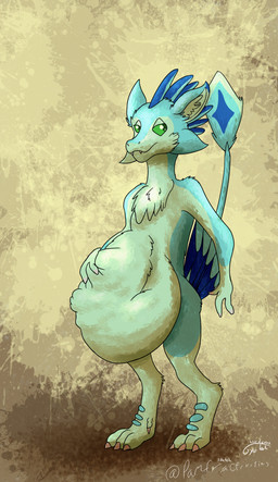 4_ears abdominal_bulge anthro anthro_pred blue_body blue_feathers countershading dewclaw digitigrade feathered_crest feathered_wings feathers female female_pred green_body green_eyes head_crest multi_ear same_size_vore solo vore winged_arms wings gyrotech pamfractivities luvashi avali hi_res