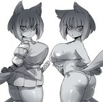 big_breasts bodily_fluids breasts butt clothing female frown hair huge_breasts huge_thighs simple_background solo sweat tail thick_thighs cibastion bombergirl bomberman konami asagi_(bombergirl) animal_humanoid cat_humanoid felid felid_humanoid feline feline_humanoid humanoid mammal mammal_humanoid hi_res monochrome