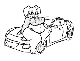 anthro belly big_belly big_breasts breasts butt car clothed clothing female fur hair huge_belly looking_at_viewer navel navel_piercing obese obese_anthro obese_female overweight overweight_anthro overweight_female piercing simple_background solo thick_thighs vehicle weight_gain mushkoe mazda mazda_rx-8 reesie_(mushkoe) canid canine canis domestic_dog mammal absurd_res digital_media_(artwork) hi_res monochrome
