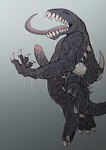 arm_spikes bodily_fluids bound claws encasement genital_fluids genitals grey_body grey_skin male muscular not_furry pawpads paws penis sharp_teeth solo spikes spikes_(anatomy) spine teeth teeth_showing wet makioraku monster symbiote unknown_species absurd_res hi_res