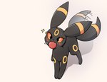 ambiguous_gender ball_in_mouth black_body black_ears blush blush_lines bodily_fluids feral markings playful red_eyes ring_(marking) solo sweat tail tail_motion tailwag park_horang nintendo pokemon eeveelution generation_2_pokemon pokemon_(species) umbreon 2021 absurd_res hi_res shaded simple_shading