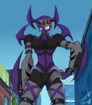 blade breasts camel_toe clothed clothing female harness macro not_furry red_eyes solo spikes swift_(artist) ben_10 cartoon_network omniverse way_bad alien mutant_to'kustar to'kustar hi_res