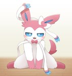 ambiguous_gender blue_body blue_inner_ear blush front_view fur leg_markings looking_at_viewer markings open_mouth pink_body pink_ears pink_fur pink_tail pink_tongue socks_(marking) solo tail tongue white_body white_fur sum nintendo pokemon eeveelution generation_6_pokemon pokemon_(species) sylveon 2024 hi_res