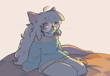 anthro clothing eyelashes eyewear female female_anthro fur glasses hair legwear light long_hair looking_at_viewer red_eyes shadow sitting solo sweater tail thigh_highs topwear white_body white_fur white_hair maenei neimora_(maenei) mammal murid murine rat rodent 2025 hi_res lighting trans_(lore) trans_woman_(lore)