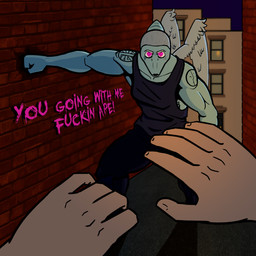 anthro duo feathers female heart_eyes heart_symbol male muscular muscular_female text shock_trooper_(artist) cavemanon_studios goodbye_volcano_high ko_op_(game_developer) snoot_game anon_(snoot_game) fang_(gvh) dinosaur feathered_dinosaur feathered_scalie human mammal prehistoric_species pterosaur reptile scalie absurd_res hi_res