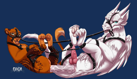 2_horns anal anal_penetration animal_genitalia bdsm bondage bound bound_together bridle claws cobondage curling_toes dildo double_dildo double_penetration duo erection feet female feral fur genitals harness hindpaw horn knot leash leash_in_mouth looking_away male male/female male_penetrated object_in_mouth pawpads paws penetration penis reins restraints sex_toy submissive tail toe_claws toes vulva makeda-tlk mythology dragon felid feline mammal mythological_creature mythological_scalie pantherine scalie alpha_channel digital_drawing_(artwork) digital_media_(artwork) hi_res