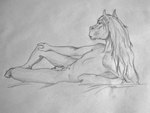 animal_genitalia anthro balls biped fingers fully_sheathed genitals hair hand_on_knee hand_on_leg hooves long_hair lying male mane mane_hair navel nude on_side sheath slim slim_male solo orobas_(artist) equid equine horse mammal 2010 greyscale line_art monochrome sketch traditional_media_(artwork)