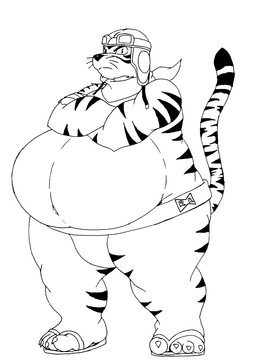anthro asian_clothing aviator_cap belly big_belly black_nose clothing crossed_arms east_asian_clothing eyewear footwear fur goggles huge_belly japanese_clothing male mawashi musclegut muscular sandals shoes solo striped_body striped_fur stripes sumo sumo_wrestler whiskers reagan700 dragon_ball captain_yellow felid mammal pantherine tiger hi_res monochrome