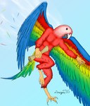 anthro feathers flying male multicolored_body multicolored_feathers paper rainbow_body rainbow_feathers sky solo tail wings dragon171 ara_(genus) avian bird macaw neotropical_parrot parrot scarlet_macaw true_parrot absurd_res digital_drawing_(artwork) digital_media_(artwork) hi_res shaded