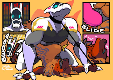 abdominal_bulge anthro big_bulge big_penis blush bulge close-up collar comic_panel dominant genitals heart_eyes heart_symbol huge_bulge huge_penis intersex intersex/male larger_dom leash leash_pull machine male male/male male_penetrating maleherm moan muscular muscular_male open_mouth overpower penetration penile penile_penetration penis penis_in_vagina pinned pinned_to_ground rough_sex sex simple_background size_difference swap_position vaginal vaginal_penetration wrists_held shinystarshard fallout microsoft anonymous_character lu_(notthatlucy) night_stalker_(fallout) robot synth_(vader-san) hi_res