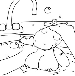ambiguous_gender anthro bath bathtub big_breasts breasts bubble duo eyes_closed female plushie simple_background smile water the_weaver toybox_pals princess_hippo_(toybox_pals) ambiguous_species animate_inanimate common_hippopotamus hippopotamid living_plushie mammal black_and_white monochrome