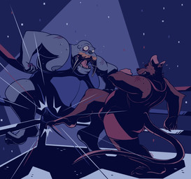 anthro ballbusting bodily_fluids bottomwear brown_body brown_fur bulge clothed clothing cock_and_ball_torture duo fight fur genital_torture grey_body grin kicking_balls male nipples obese obese_anthro obese_male open_mouth overweight overweight_anthro overweight_male pain red_bottomwear red_clothing smile spread_legs spreading sweat sweaty_face sweaty_legs sweaty_shoulders tight_clothing chocolateandmilk aquatic mammal murid murine pinniped rat rodent walrus hi_res