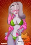 allannocte anthro blush bodily_fluids bra breasts cleavage clothed clothing dialogue digital_media_(artwork) disney emanata english_text eyelashes eyes_closed female floppy_ears fur grey_body grey_fur hi_res judy_hopps lagomorph leporid long_ears mammal multicolored_body multicolored_fur nipple_outline offscreen_character open_clothing open_mouth open_shirt open_topwear orange_background panties pink_nose rabbit shirt simple_background solo tears teeth text thigh_gap topwear two_tone_body two_tone_fur underwear zootopia