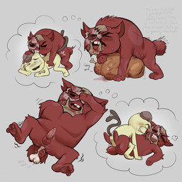 animal_genitalia anthro bite bodily_fluids bone duo feral feral_on_feral food genitals male male/male mask masturbation meat penetration sheath simple_background text darkafsun mewgenics dack_(mewgenics) gein_(mewgenics) felid feline mammal 1:1 absurd_res hi_res