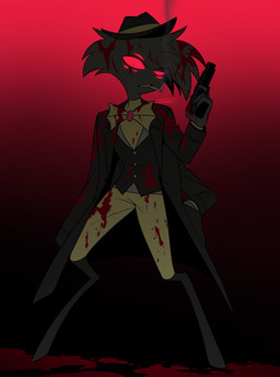 4_arms blood blood_on_clothing bodily_fluids cigarette cigarette_in_mouth cigarette_smoke clothed clothing fingers gun holding_gun holding_object holding_ranged_weapon holding_weapon male multi_arm multi_eye multi_limb object_in_mouth ranged_weapon smoke smoking smoking_cigarette solo weapon enaic31 hazbin_hotel hellaverse arackniss_(hazbin_hotel) arachnid arthropod demon humanoid spider 2026 absurd_res digital_media_(artwork) hi_res