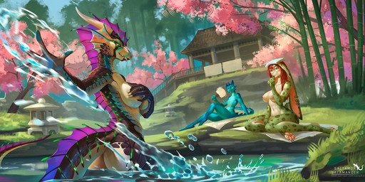 bamboo breasts butt cherry_blossom cherry_blossom_tree cherry_tree covering covering_breasts female fin flower fruit_tree hand_fan head_fin nipples non-mammal_breasts plant prunus_(flower) sitting tail towel towel_on_head tree water saltamor mythology willow_coineanach_(blissey1) dinosaur dragon dromaeosaurid hybrid kobold lagomorph leporid mammal mythological_creature mythological_scalie prehistoric_species rabbit reptile saurischian scalie theropod hi_res