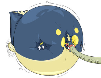 belly big_belly hose hose_inflation huge_belly inflation red_sclera simple_background solo spherical_inflation white_background thatoneaceguy nintendo pokemon eelektross generation_5_pokemon pokemon_(species) 2026