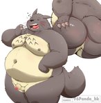 anthro anus balls belly big_belly big_butt blush butt genitals grey_body kemono male moobs navel nipples open_mouth overweight overweight_male penis simple_background sleeping small_penis solo white_background yawn 96panda ghibli my_neighbor_totoro totoro 2023 hi_res