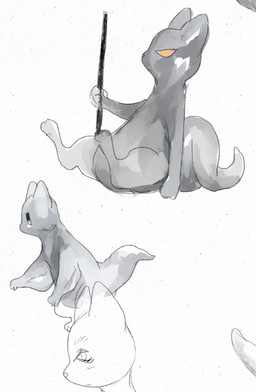 ambiguous_gender grey_body grey_skin grey_tail holding_melee_weapon holding_object holding_polearm holding_spear holding_weapon melee_weapon orange_sclera polearm semi-anthro simple_background sitting solo spear tail weapon white_background strawgoatcult rain_world videocult slugcat 2026 sketch sketch_page