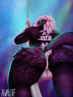 anthro balls butt clothing dancing genitals looking_at_viewer low-angle_view male nude perineum pole pole_dancing simple_background solo alvasir_(artist) bonsai_(bonsaithewuff) canid canine canis collie domestic_dog herding_dog mammal pastoral_dog sheepdog 3:4 hi_res