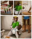 ageplay anthro bottomwear clothed clothing diaper diaper_fetish duo infantilism jockstrap jockstrap_sniffing male male/male masturbation roleplay sniffing sniffing_clothes sniffing_while_masturbating text underwear underwear_sniffing wearing_diaper diaperdork cody_(diaperdork) border_collie canid canine canis collie domestic_dog herding_dog mammal pastoral_dog sheepdog absurd_res comic digital_media_(artwork) hi_res url