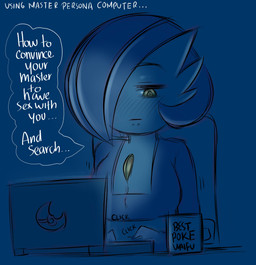 blush computer container cup dialogue electronics female hair hair_over_eye laptop mug not_furry one_eye_obstructed solo text saltyxodium nintendo pokemon gardevoir generation_3_pokemon pokemon_(species) 2021 absurd_res english_text hi_res