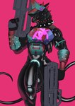 alternative_fashion anthro balls big_balls big_penis cyberpunk genitals glistening glistening_body gun holding_gun holding_object holding_ranged_weapon holding_weapon male nude penis pink_background punk ranged_weapon simple_background solo text thick_penis weapon idrysse3 robot_anthro english_text hi_res